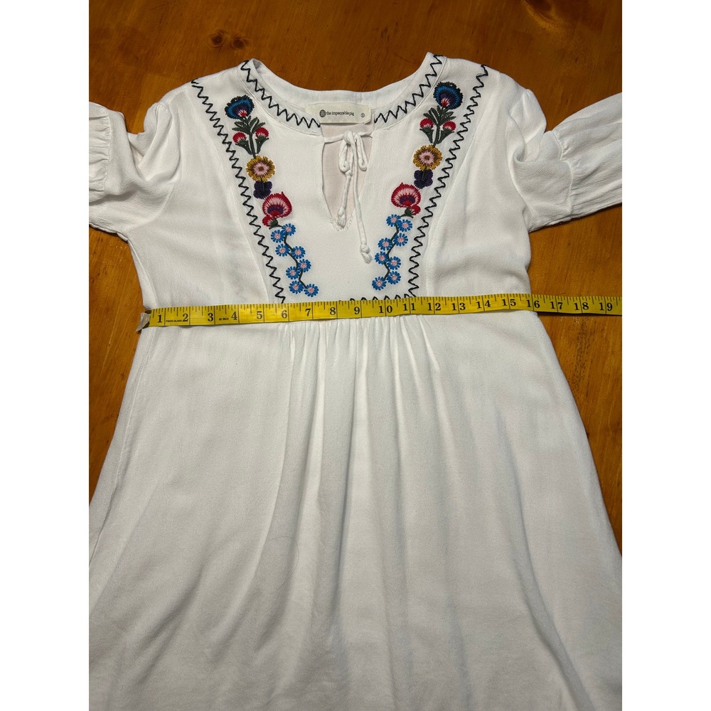 The Impeccable Pig White Embroidered Boho Babydoll Blouse Floral Cottage Hippie - Picture 7 of 13
